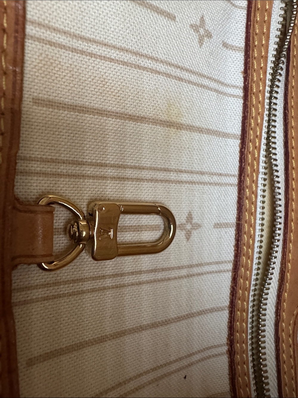 Louis Vuitton Damier Azur Checkered Tote with Tan Leather Trim - Picture 3 of 16